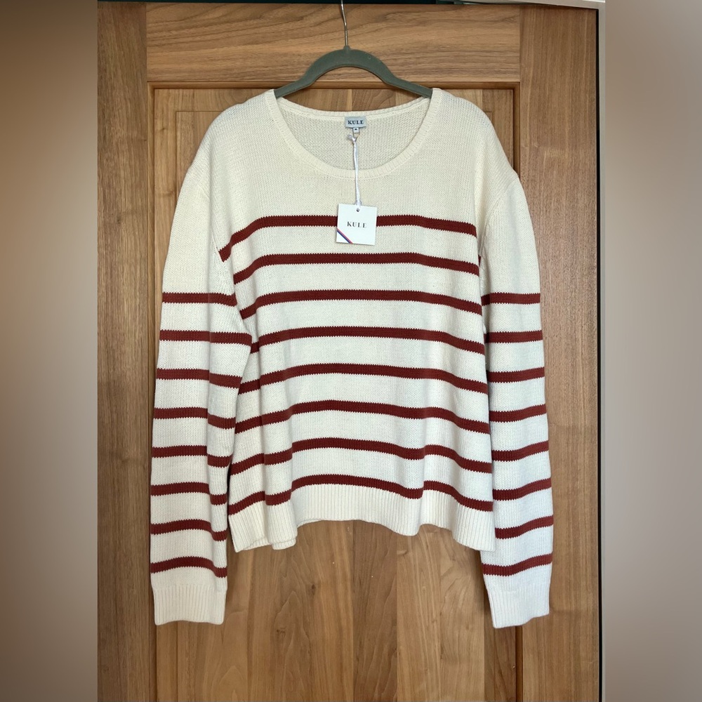 BNWT KULE 100% Cotton The Finn Striped Sweater XL Bronze/Cream Sold Out Online - Picture 11 of 15